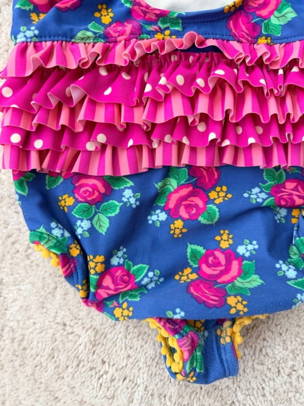 Matilda Jane Blue Floral One-Piece Swimsuit with Pink Ruffles - Picture 6 of 9